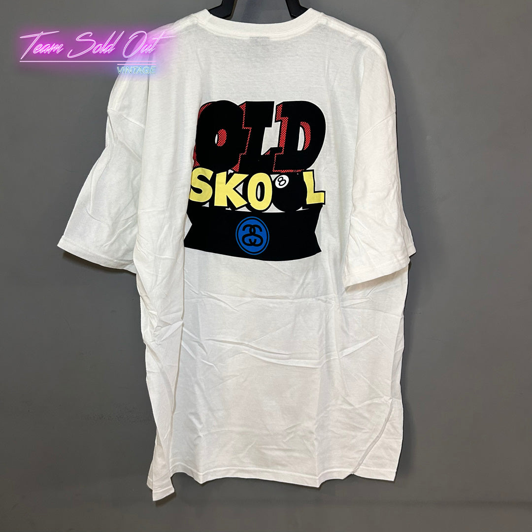 Vintage New Stussy White Old Skool Tee T-Shirt XL