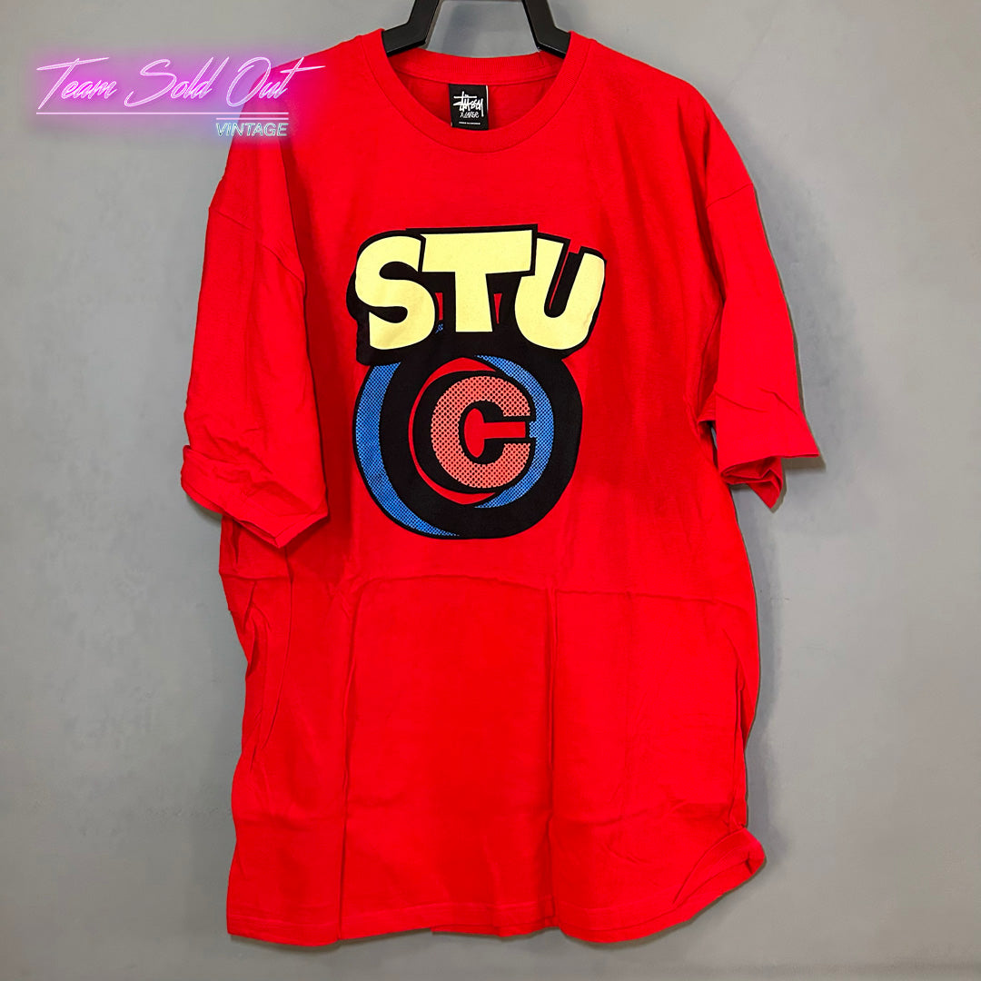 Vintage New Stussy Red Old Skool Tee T-Shirt XL