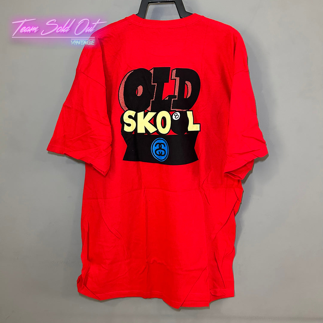 Vintage New Stussy Red Old Skool Tee T-Shirt XL