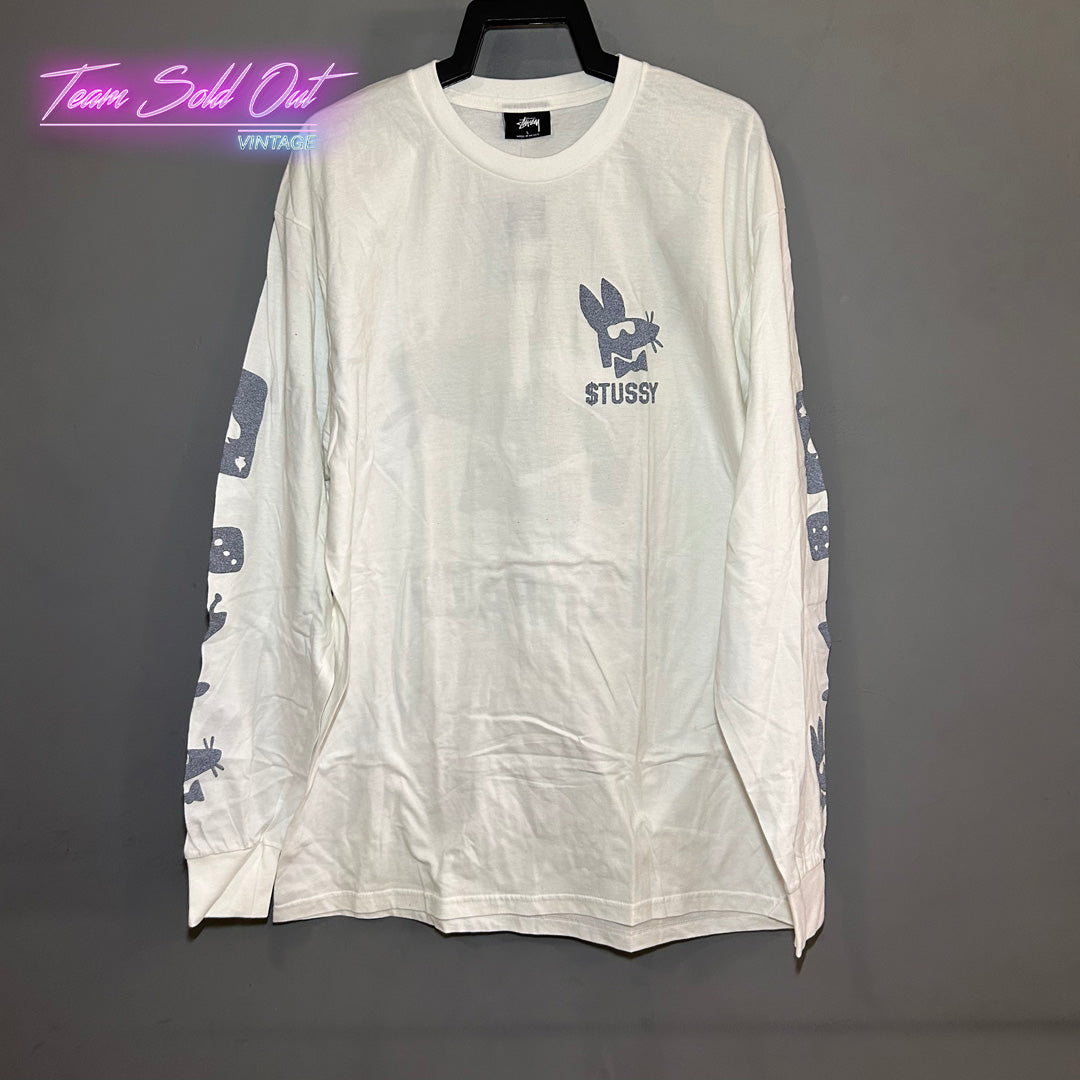 Vintage New Stussy White Stay Paid Long-Sleeve Tee T-Shirt Large