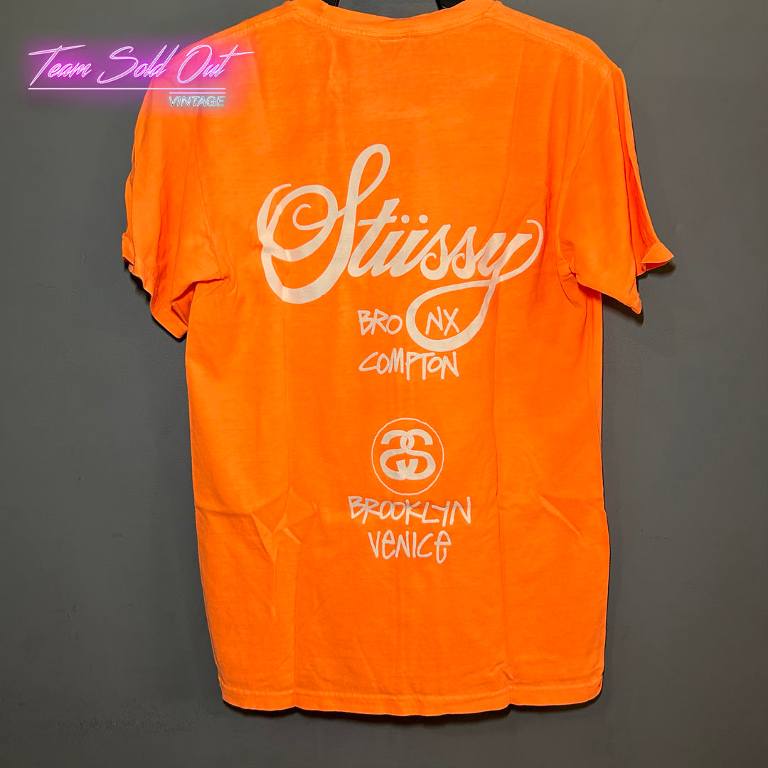Vintage New Stussy Orange Santa Ana Tee T-Shirt Small