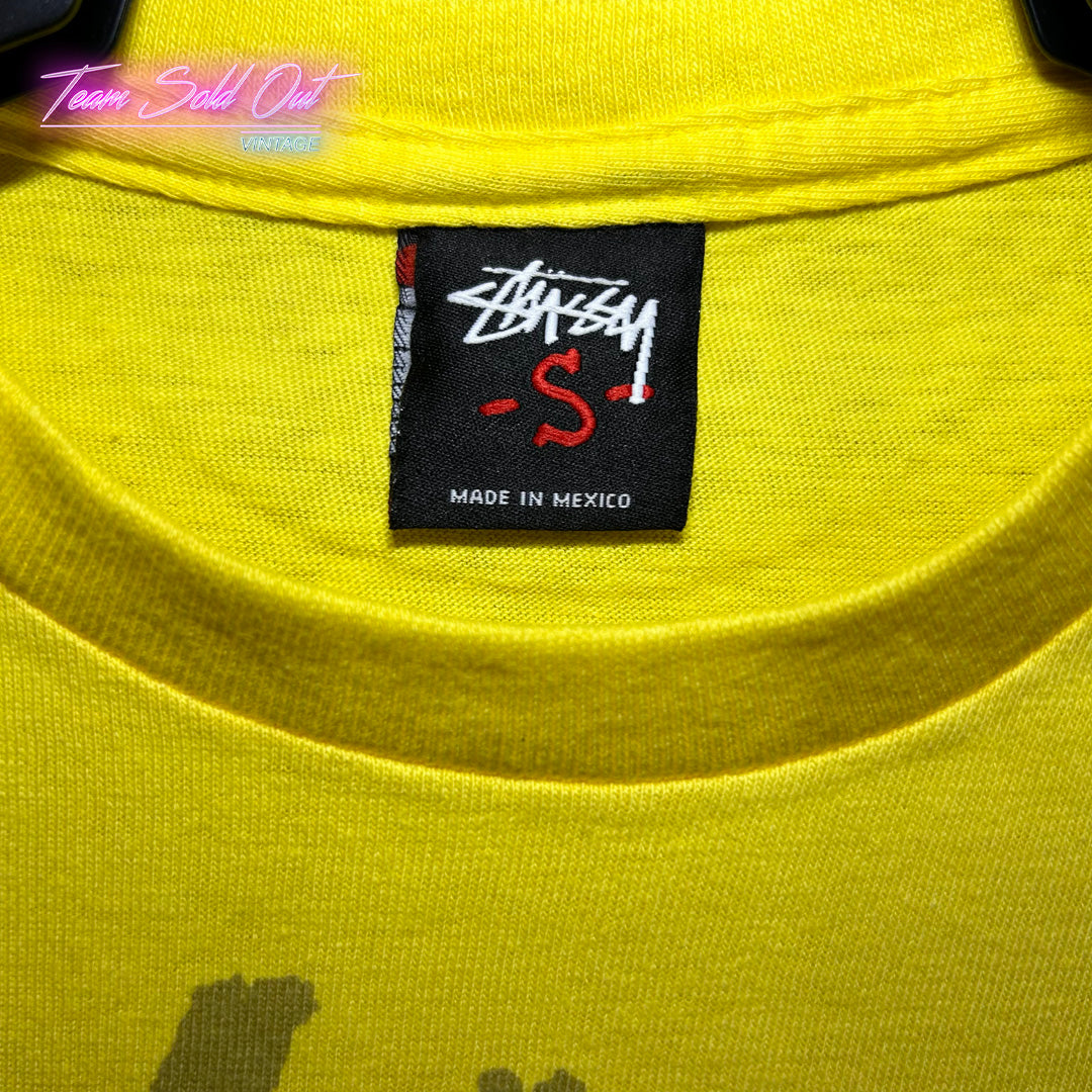 Vintage New Stussy Yellow SS One World One Crew Tee T-Shirt Small