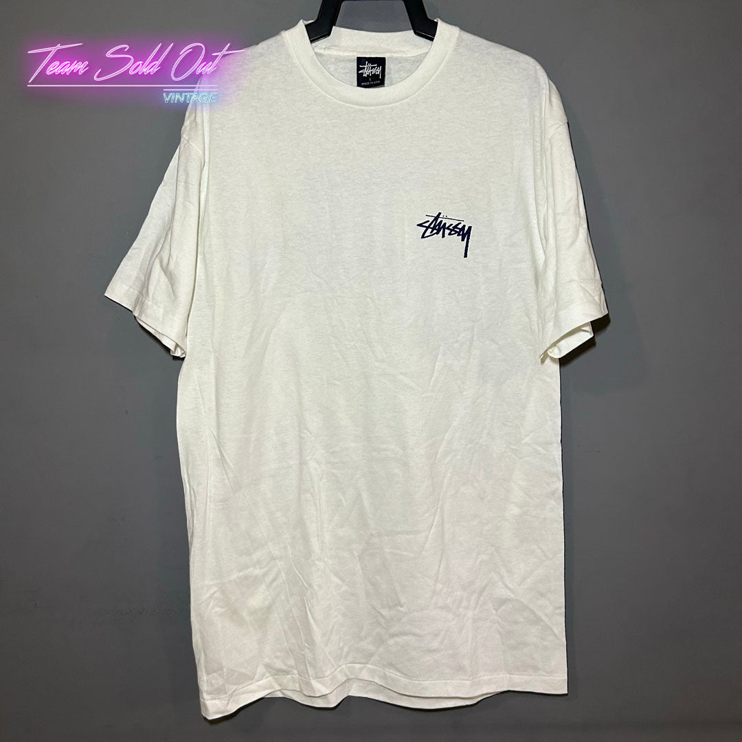 Vintage New Made In USA Stussy White Skull Blow Out Tour Tee T-Shirt Large