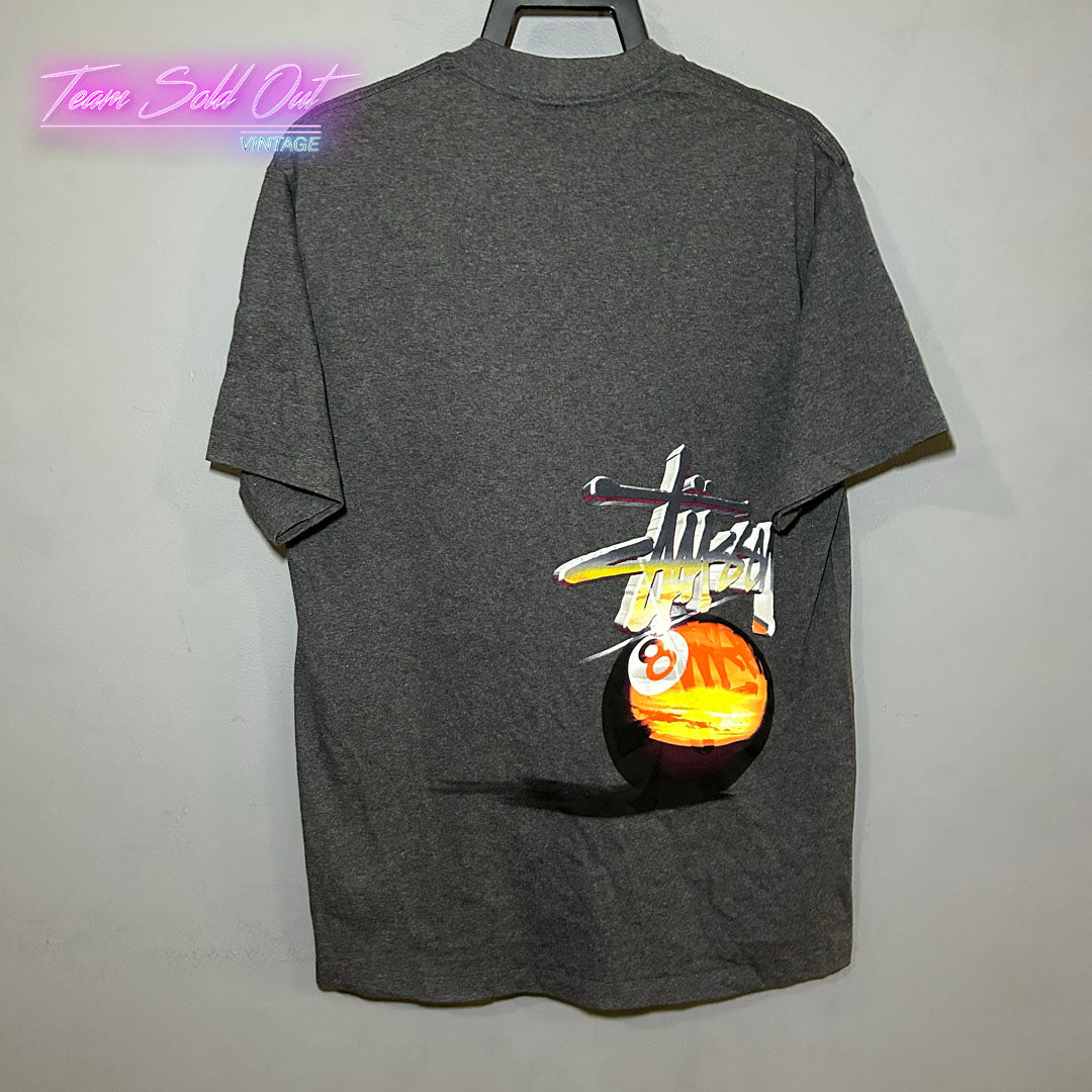 Vintage New Made In USA Stussy Grey Sunset 8 Ball Tee T-Shirt Medium