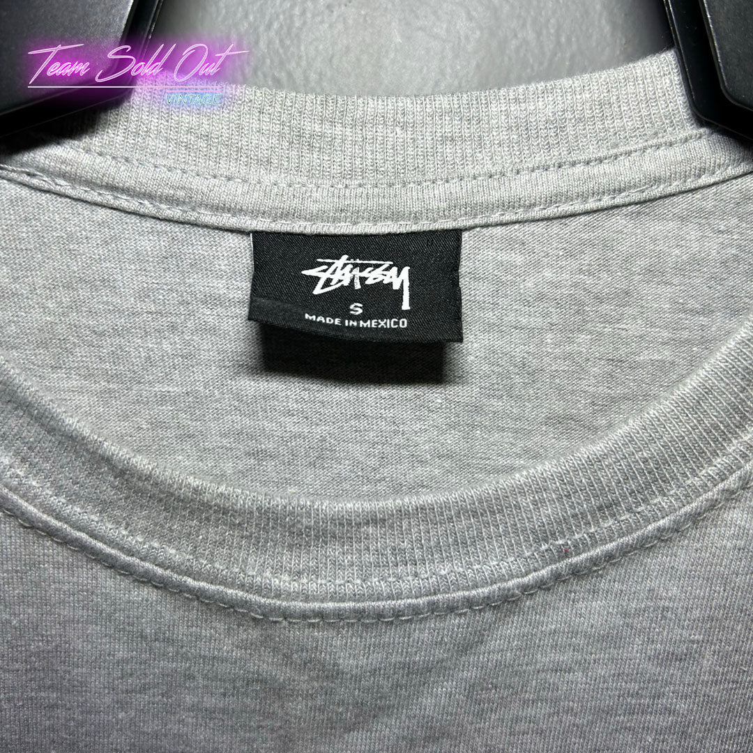 Vintage New Stussy Grey Plain Logo Long-Sleeve Tee T-Shirt Small