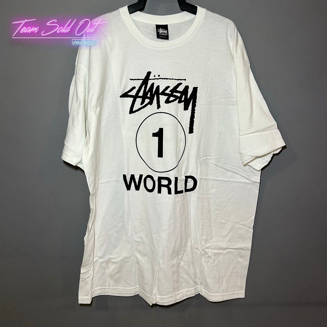 Vintage New Stussy White One World One Love Tee T-Shirt 2XL