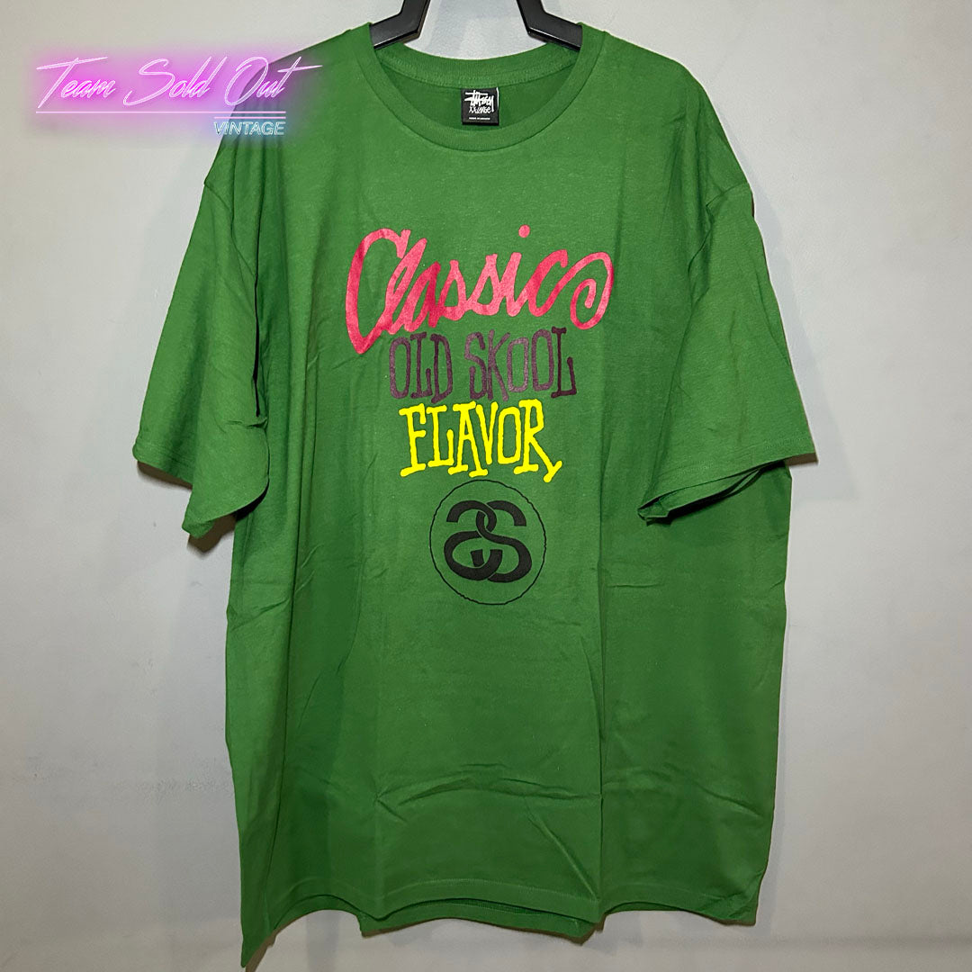 Vintage New Stussy Green Old Skool Flavor Tee T-Shirt 2XL