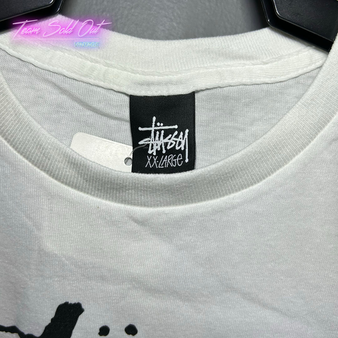 Vintage New Stussy White Live and Direct Tee T-Shirt 2XL