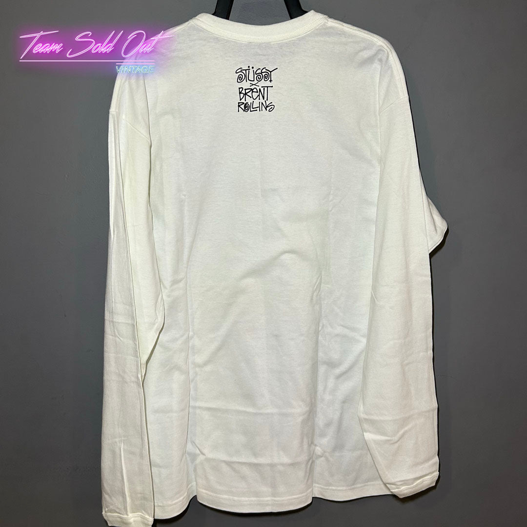 Vintage New Stussy White Stussy X Brent Rollins Long-Sleeve Tee T-Shirt XL