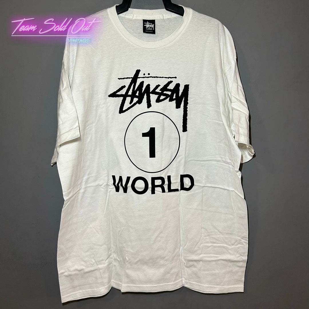 Vintage New Stussy White One World One Love Tee T-Shirt XL