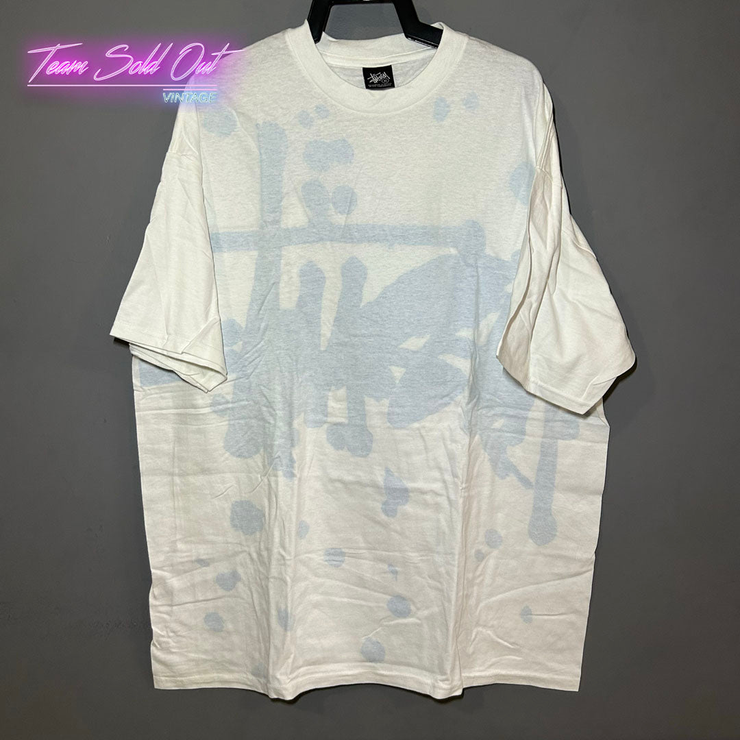 Vintage New Stussy White Painted Logo Tee T-Shirt XL