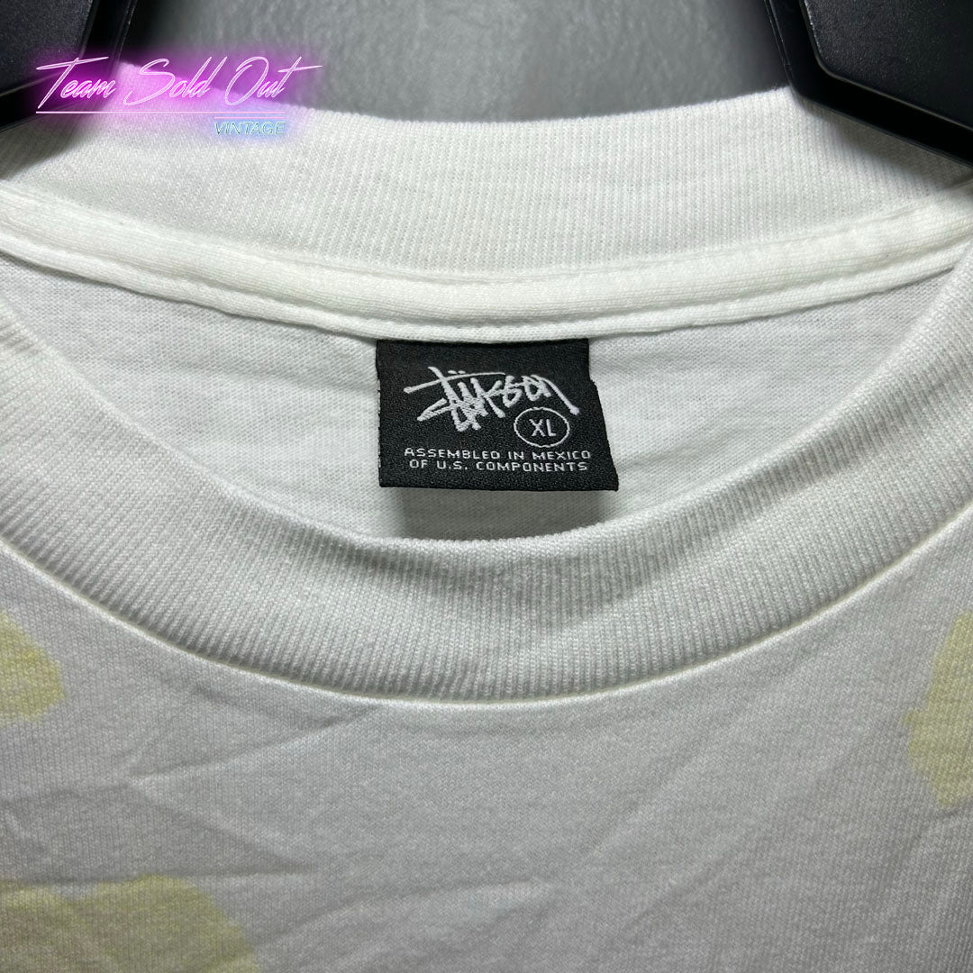 Vintage New Stussy White Painted Log Tee T-Shirt XL