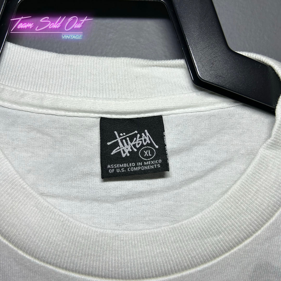 Vintage New Stussy White Painted Logo Tee T-Shirt XL