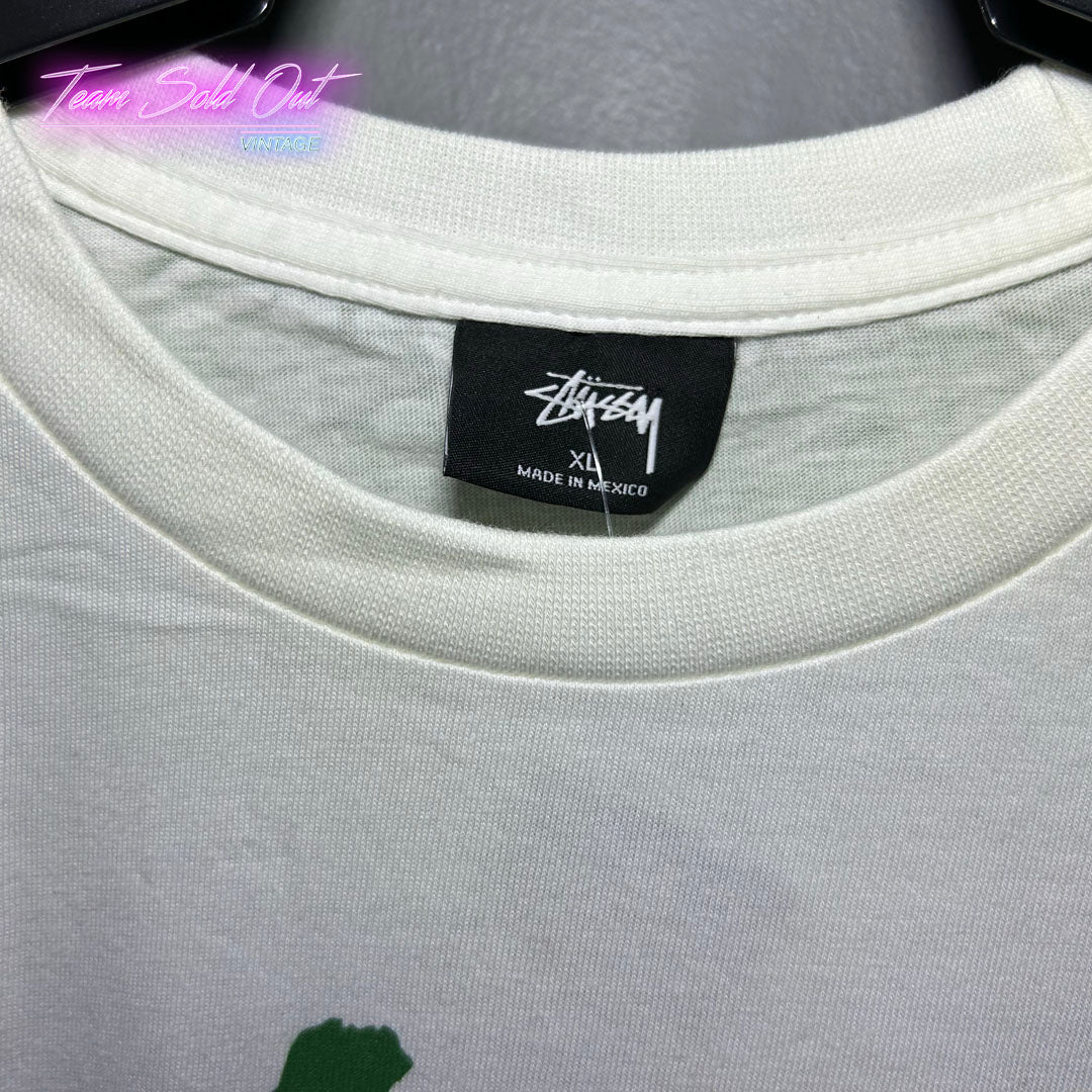 Vintage New Stussy White Green World Tour Tee T-Shirt XL