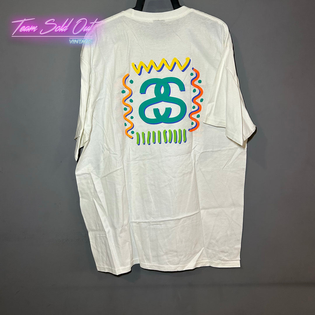 Vintage New Stussy White SS Squiggles Tee T-Shirt XL