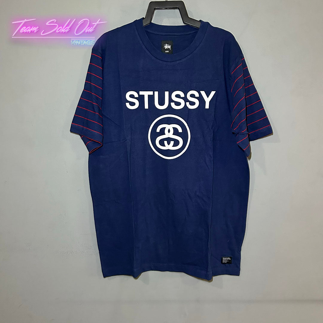 Vintage New Stussy Navy Link Crew Tee T-Shirt XL