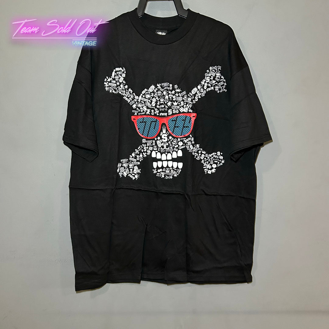 Vintage New Stussy Black Skull Design Tee T-Shirt XL