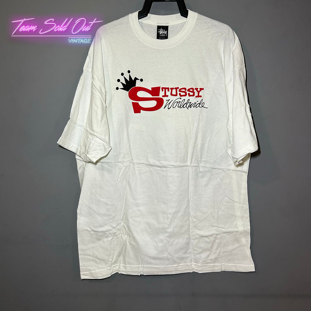 Vintage New Stussy White S Crown WorldWide Tee T-Shirt XL