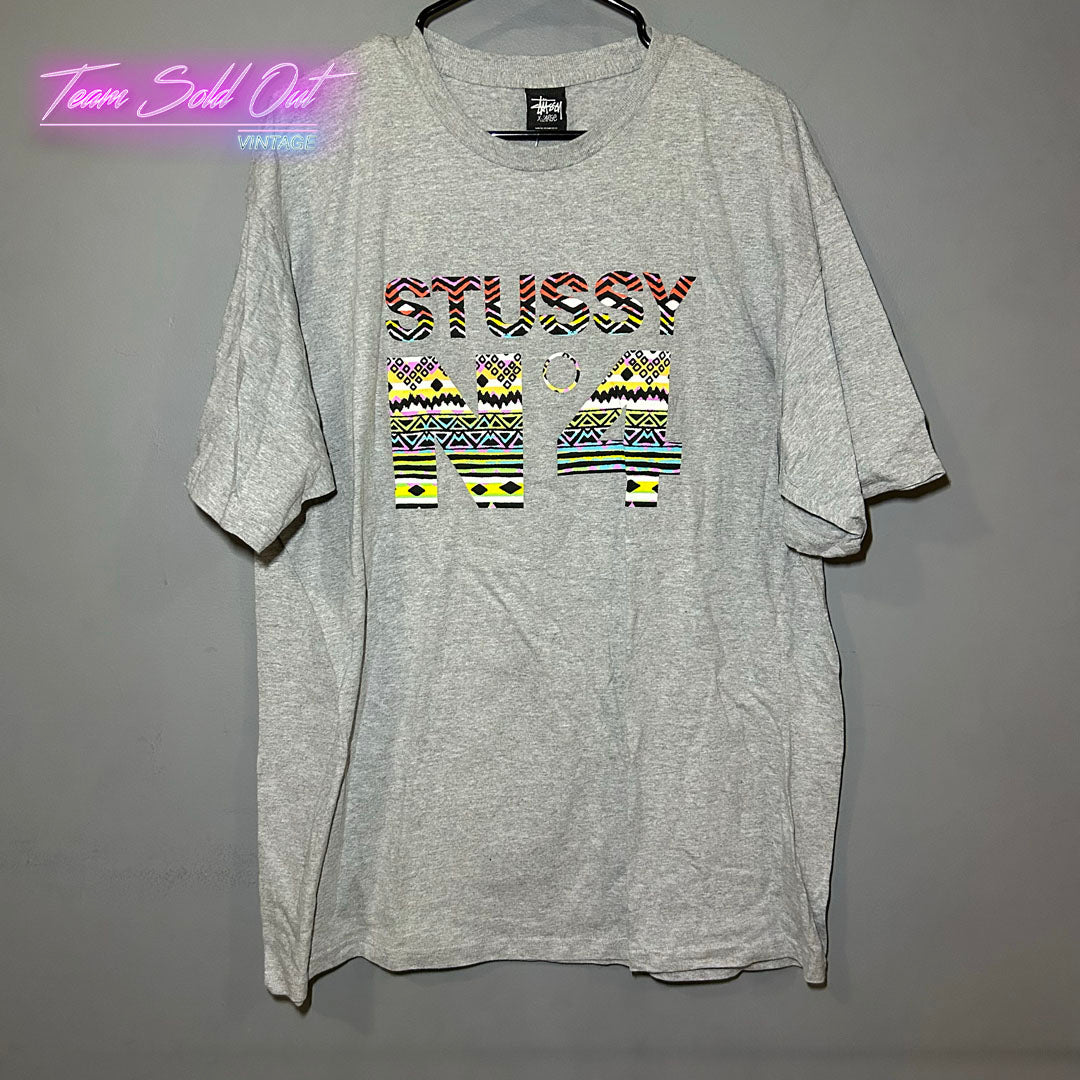 Vintage New Stussy Grey Tribal N 4 Tee T-Shirt XL