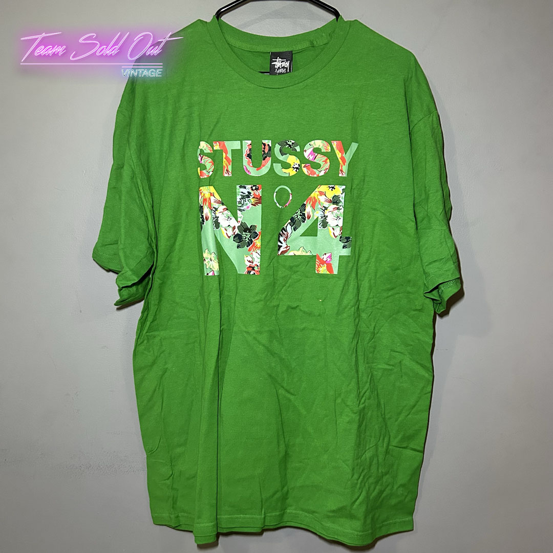 Vintage New Stussy Green Flowers N 4 Tee T-Shirt XL