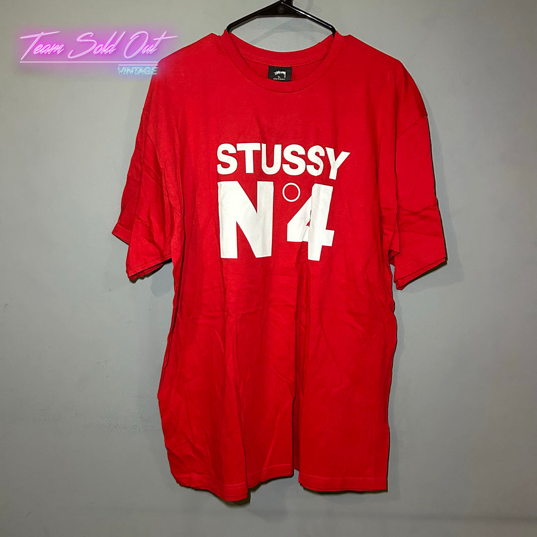 Vintage New Stussy Red N 4 Tee T-Shirt XL