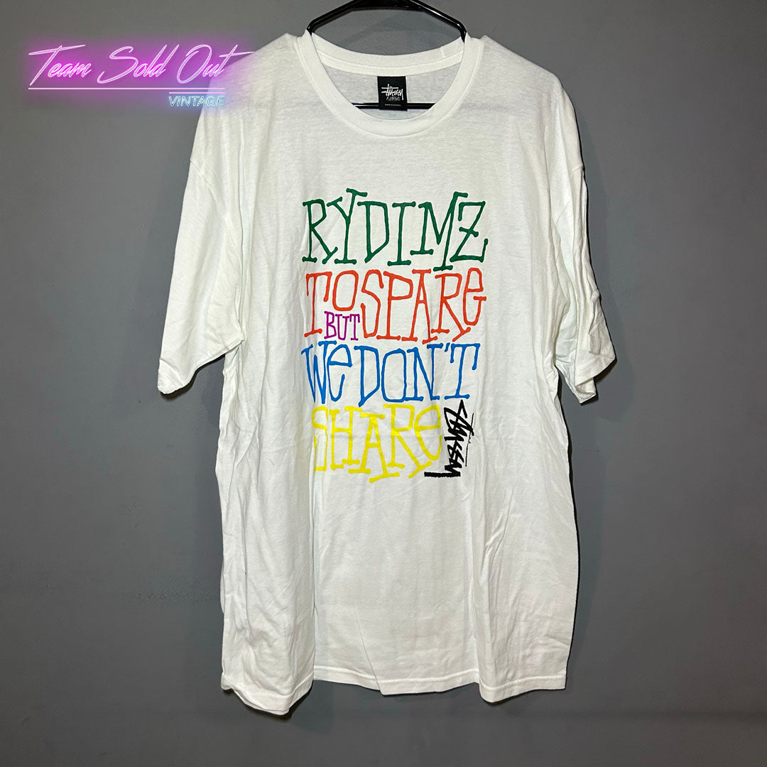Vintage New Stussy White Rydimz To Spare Tee T-Shirt XL