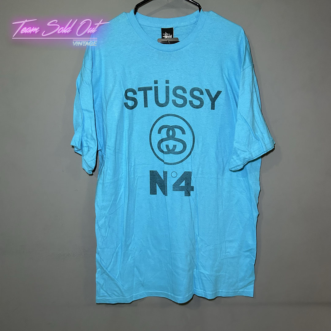 Vintage New Stussy Blue SS N 4 Tee T-Shirt XL