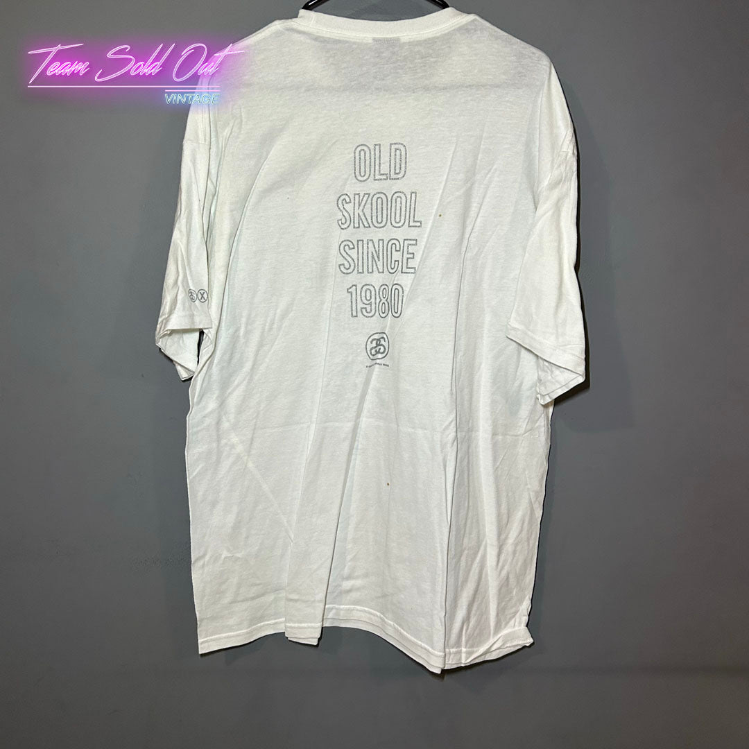 Vintage New Stussy White Old Skool Since 1980 Tee T-Shirt XL