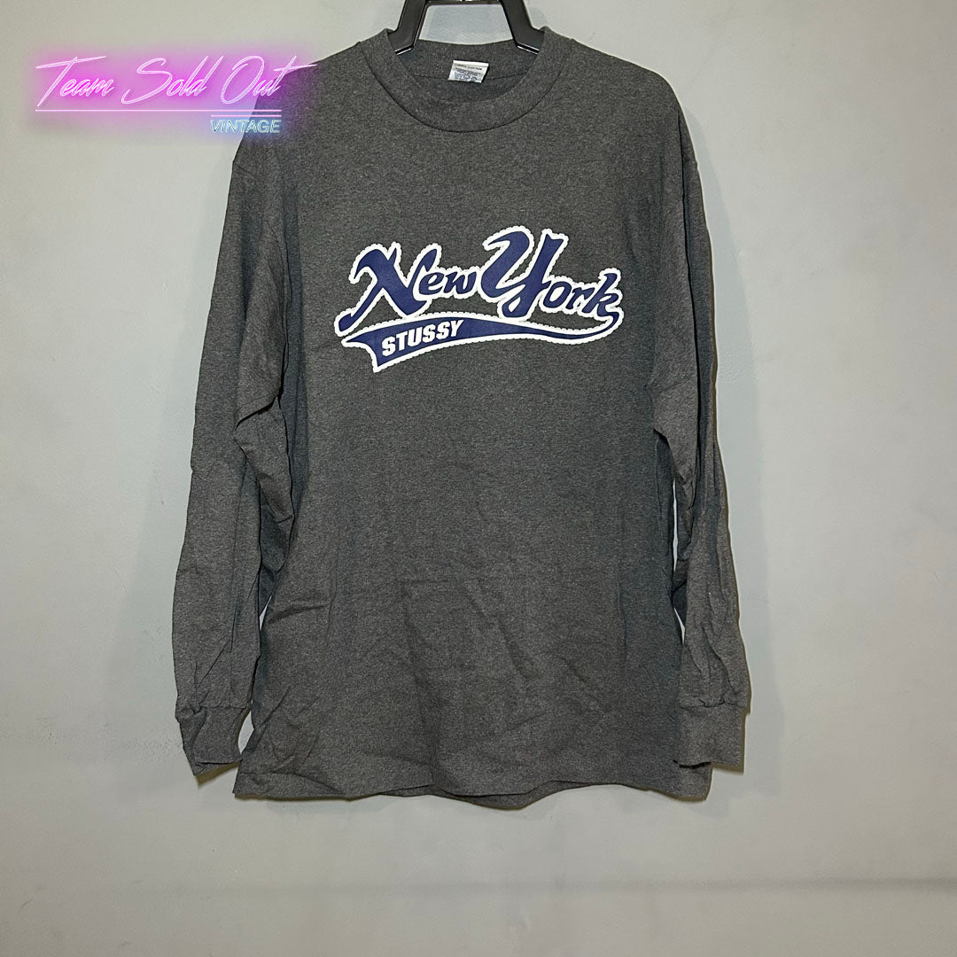 Vintage New Made In USA Stussy Grey Long-Sleeve NY Tee T-Shirt Large