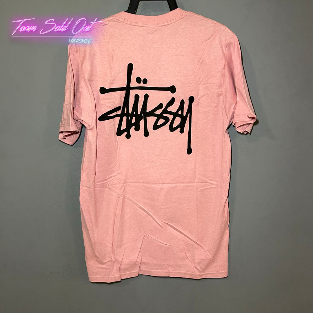 Vintage New Stussy Pink Plain Logo Tee T-Shirt Small