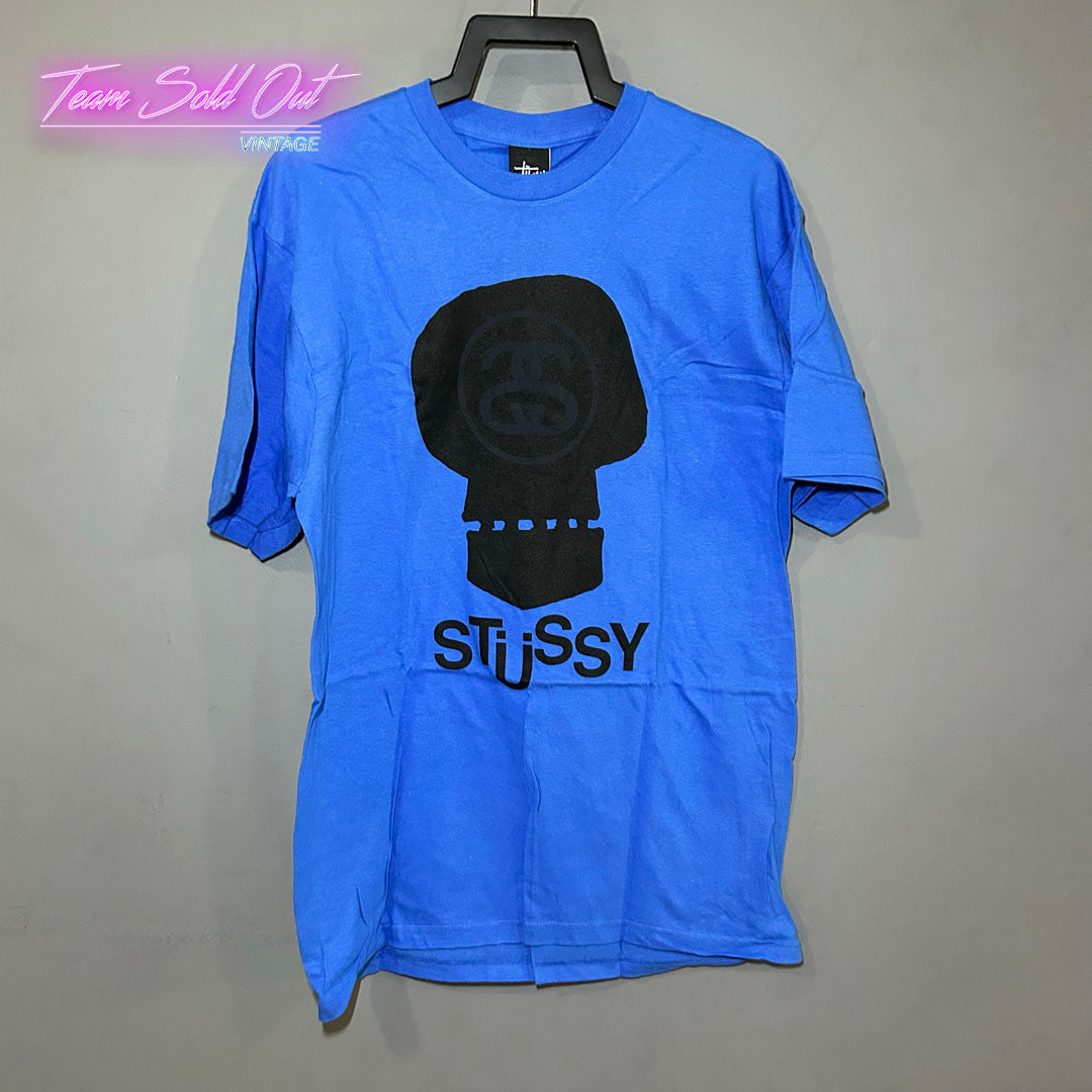 Vintage New Stussy Blue SS Skull Tee T-Shirt Medium
