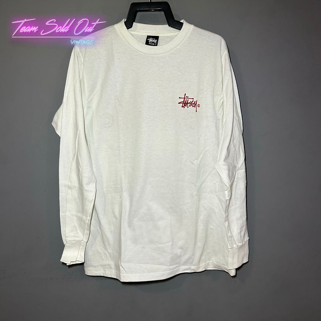Vintage New Stussy White Plain Logo Long-Sleeve Tee T-Shirt Medium