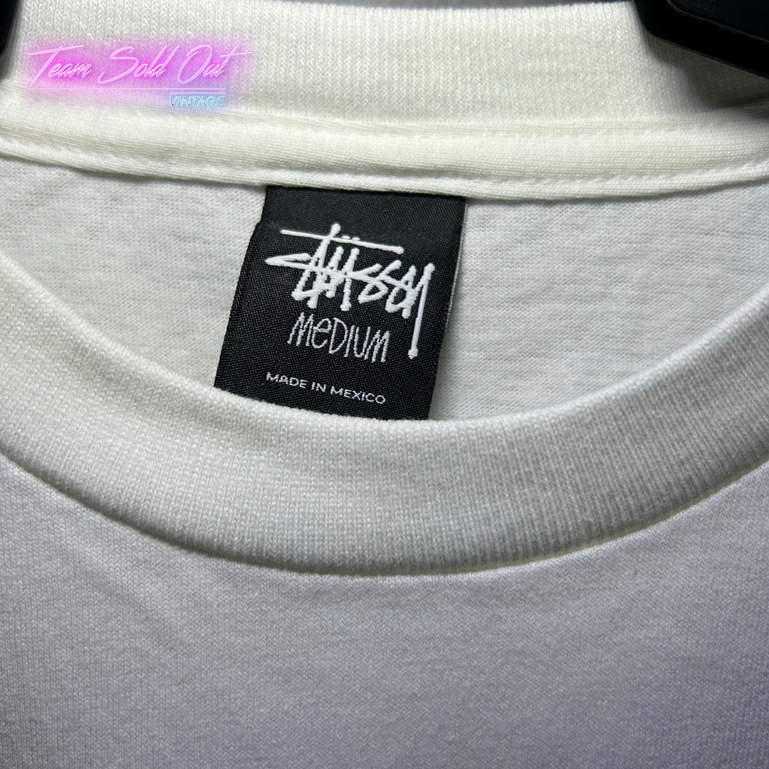 Vintage New Stussy White Plain Logo Long-Sleeve Tee T-Shirt Medium