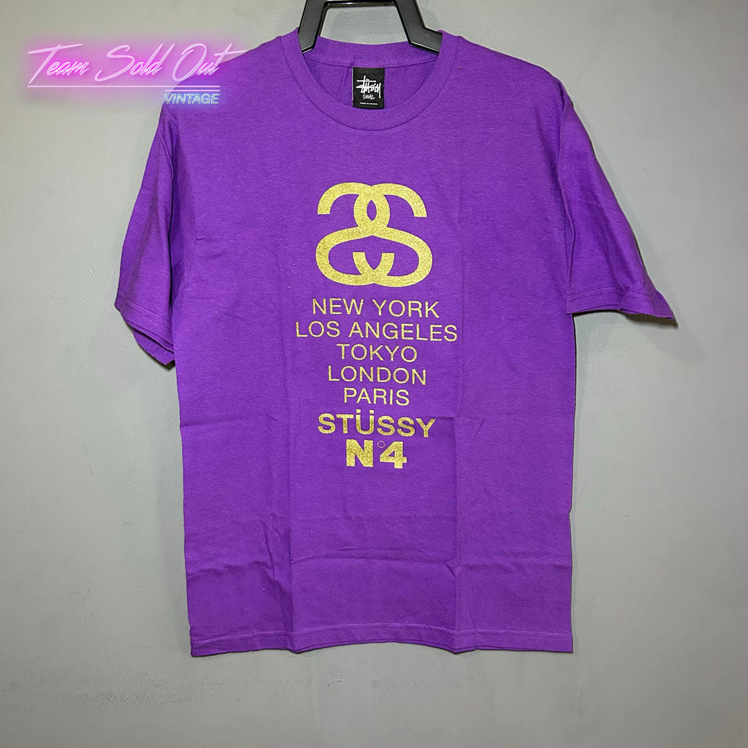 Vintage New Stussy Purple SS World Tour Tee T-Shirt Small