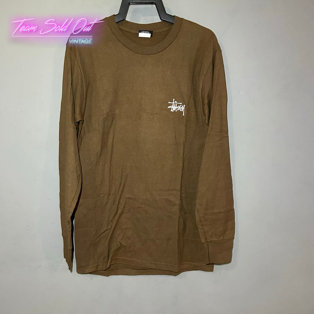 Vintage New Stussy Brown Plain Logo Long-Sleeve Tee T-Shirt Small