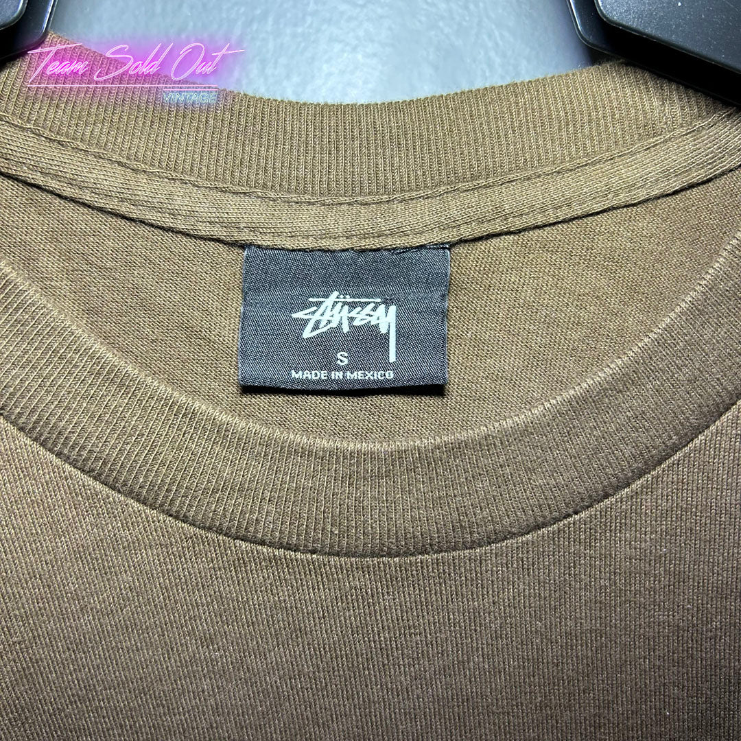Vintage New Stussy Brown Plain Logo Long-Sleeve Tee T-Shirt Small