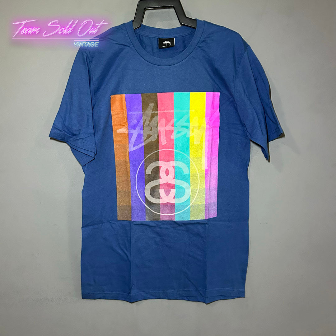 Vintage New Stussy Blue Colored Squares Tee T-Shirt Small