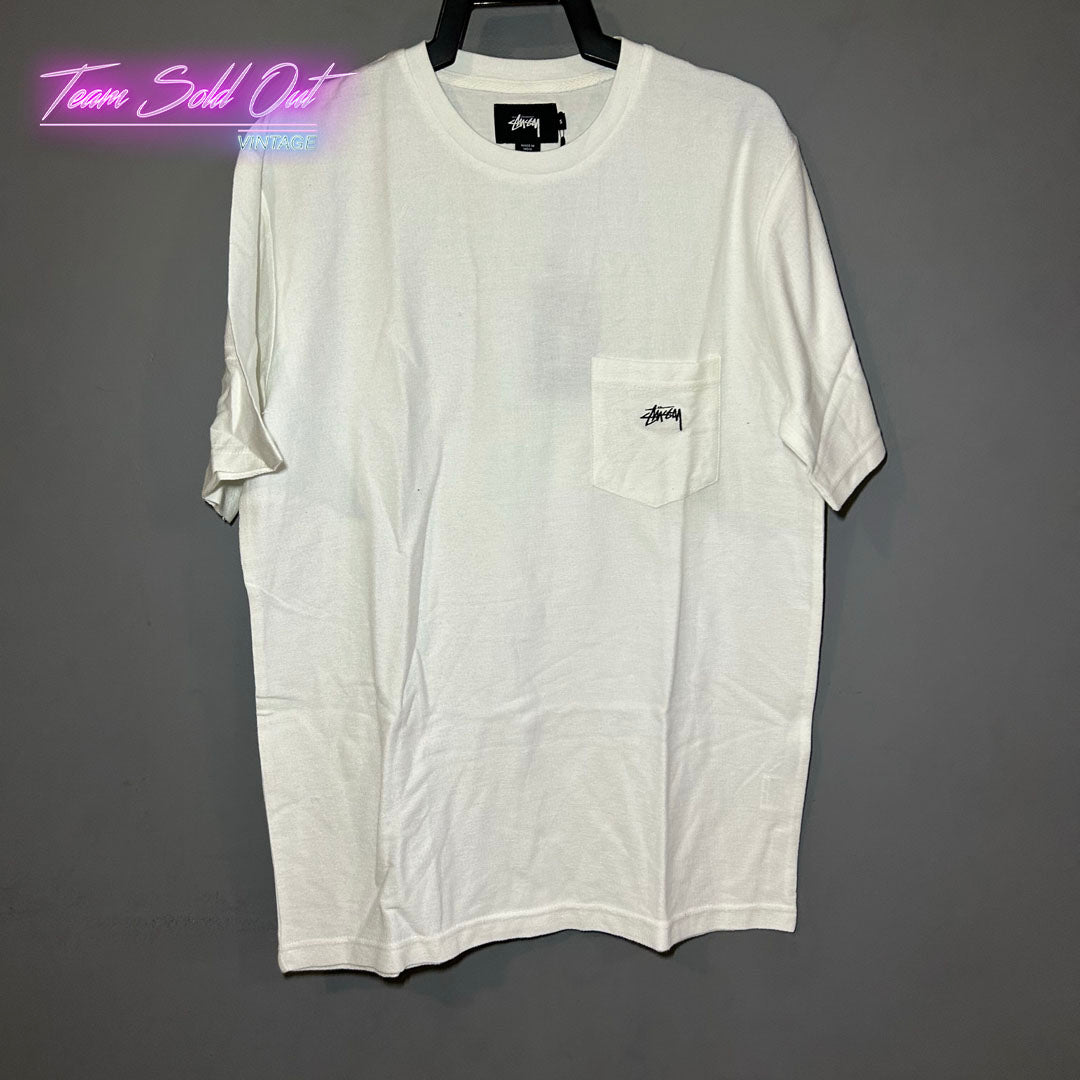 Vintage New Stussy White Reverse Terry Pocket Tee T-Shirt Small