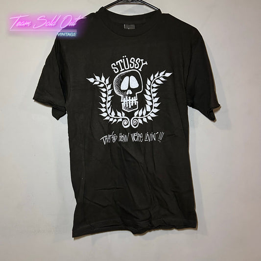 Vintage New Stussy Black That's How We're Livin' Tee T-Shirt Small