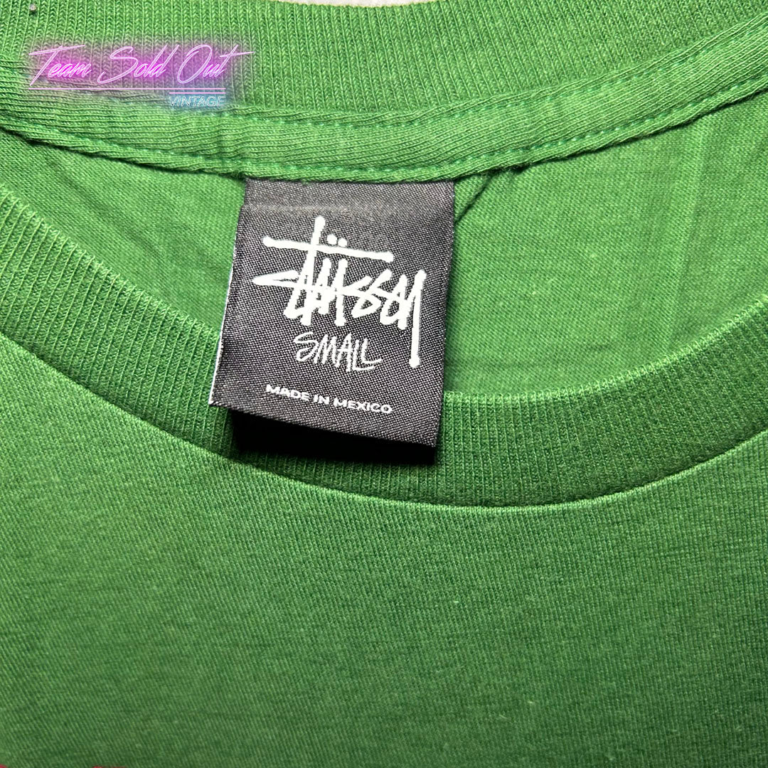 Vintage New Stussy Green Classics Old Skool Flavor Tee T-Shirt Small