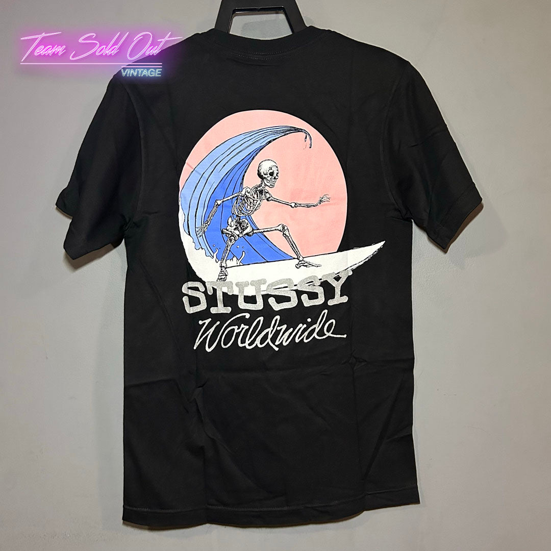Vintage New Stussy Black Skull Surfer Tee T-Shirt Small