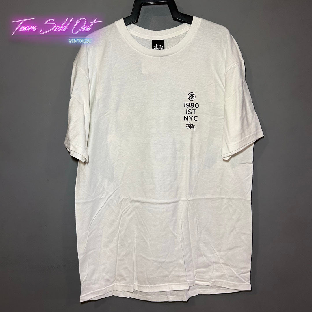 Vintage New Stussy White Stu Crew Tee T-Shirt Large