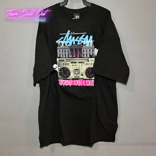 Vintage New Stussy Black Tribe Out Loud Tee T-Shirt 2XL