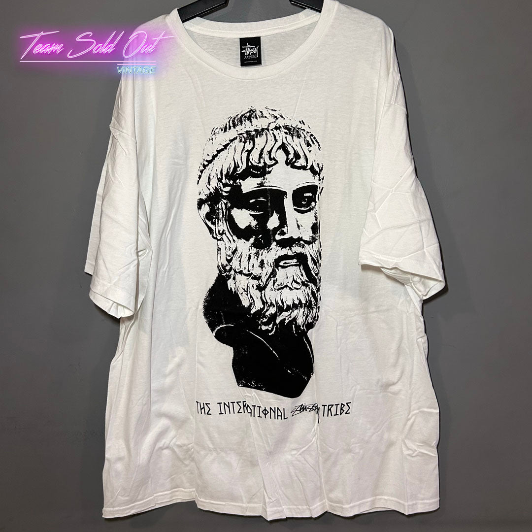 Vintage New Stussy White Greek Philosopher Tee T-Shirt 2XL
