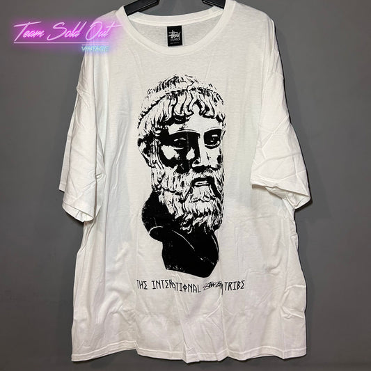 Vintage New Stussy White Greek Philosopher Tee T-Shirt 2XL