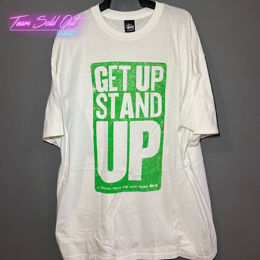 Vintage New Stussy White Get Up Stand Up Tee T-Shirt 2XL