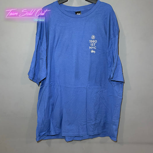 Vintage New Stussy Blue Stu Crew Tee T-Shirt 2XL