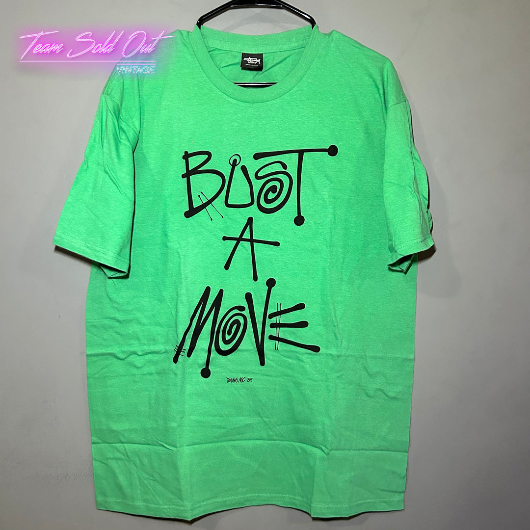 Vintage New Stussy Green Bust A Move Tee T-Shirt XL
