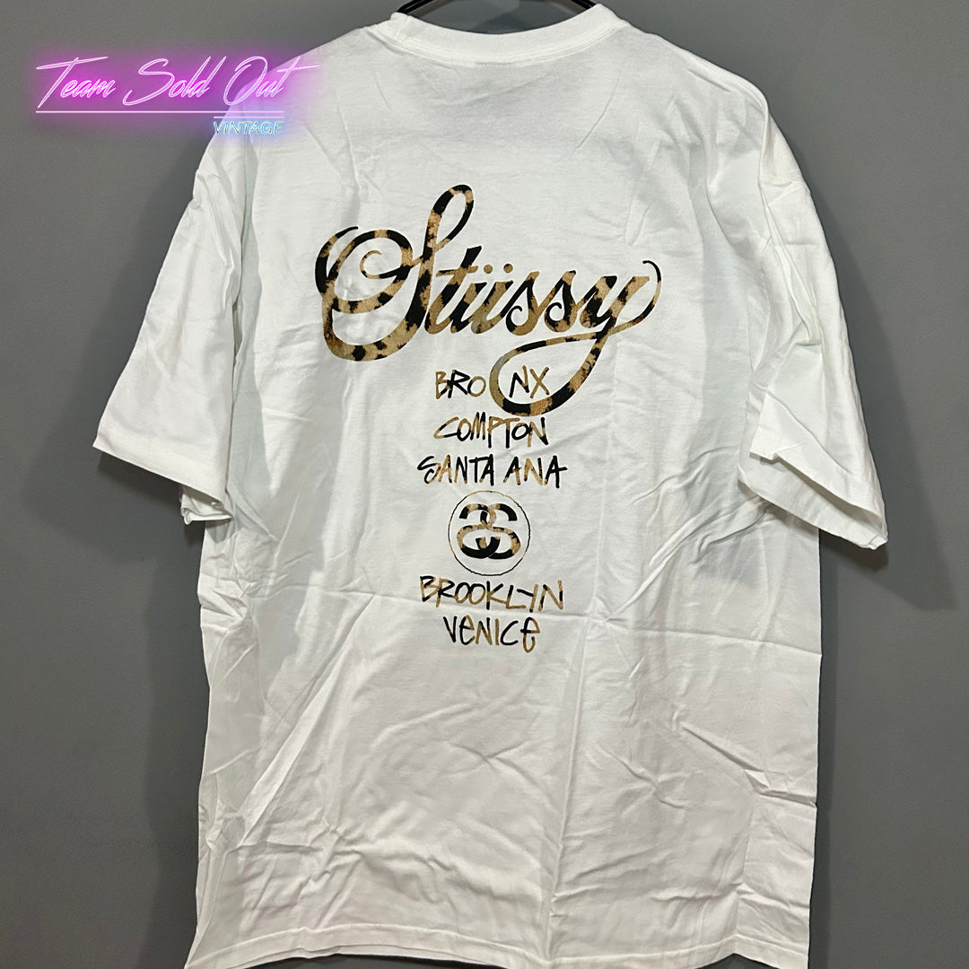 Vintage New Stussy White Wildlife Word Tour Tee T-Shirt XL