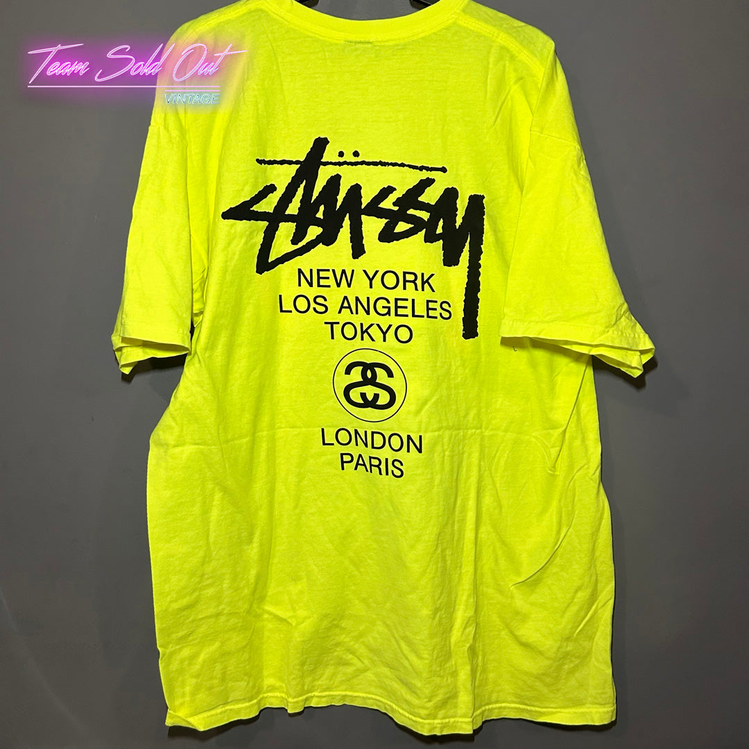 Vintage New Stussy Yellow Tokyo Postcard Tee T-Shirt XL